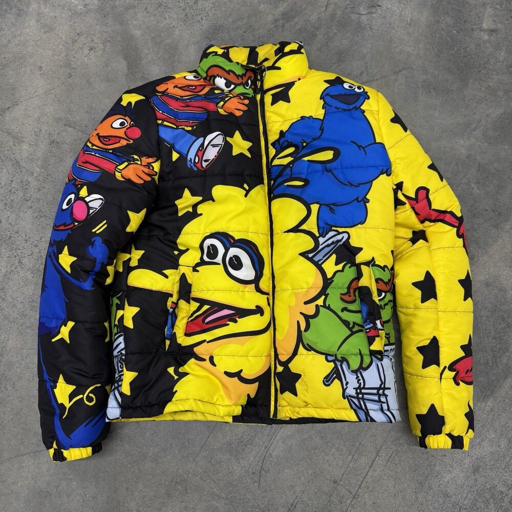 DeKryptic x Sesame Street Puffer Jacket Size M Elmo Bert Cookie Grover